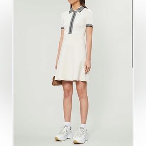 Sandro Zip-Up White Striped Stretch Knitted A-Line Dress